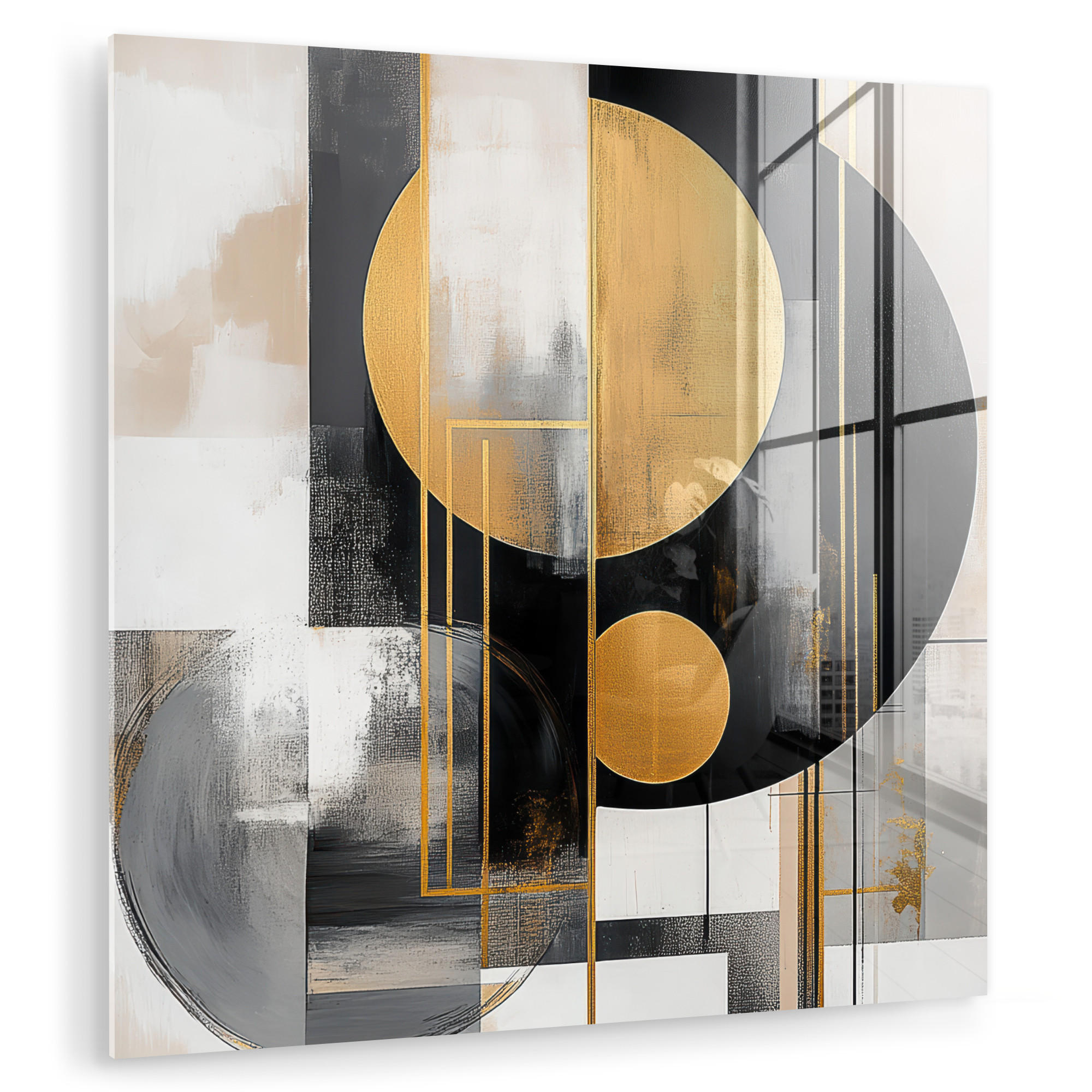ACRYLGLASBILD Abstrakt - Gold - Silber - Formen - Ästhetisch - Modern 90x90 cm - Goldfarben, Glas (90/90cm) - MuchoWow