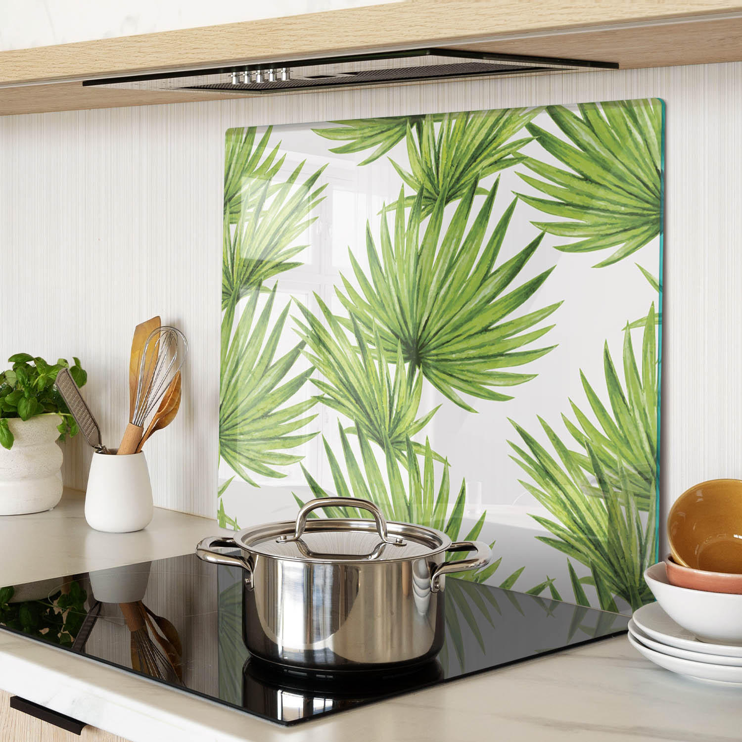 GLASPLATTE 60x52 cm Tropische Blätter - Grün, Glas (60/0.4/52cm) - TULUP