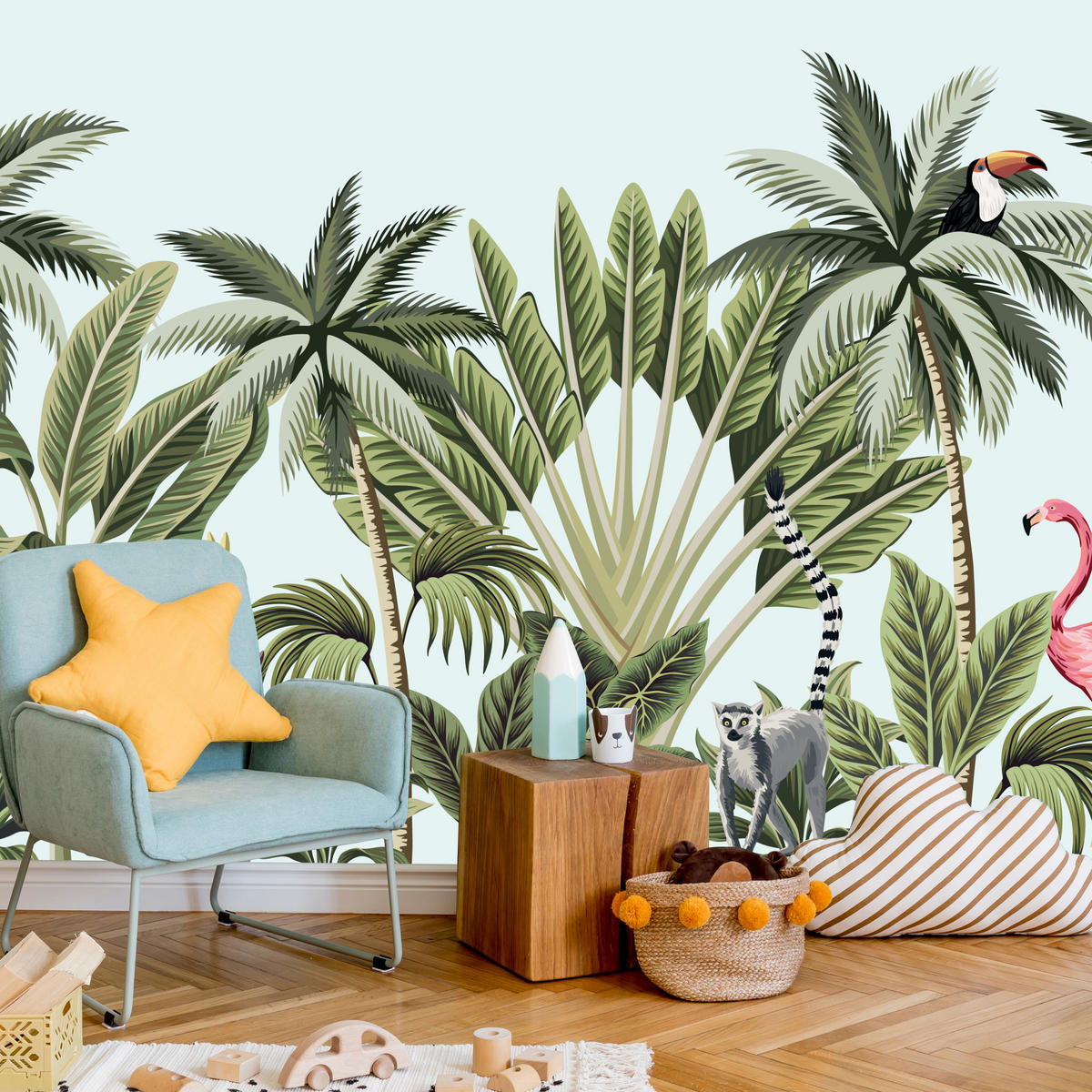 FOTOTAPETE für Schlafzimmer Exotische Tiere Dschungel Flamingo 200x140 - Schwarz/Weiß, Papier (200/140cm) - Muralo