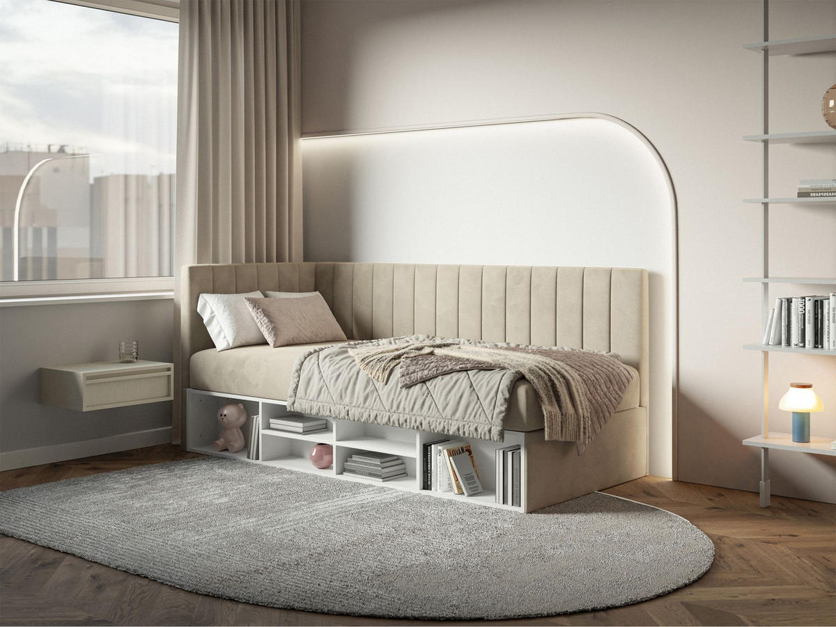 JUGENDBETT Ventrio Hellbeige Easy-Clean-Samtbezug 90x200 cm - Ecru, Holz/Textil (90/200cm) - Selsey
