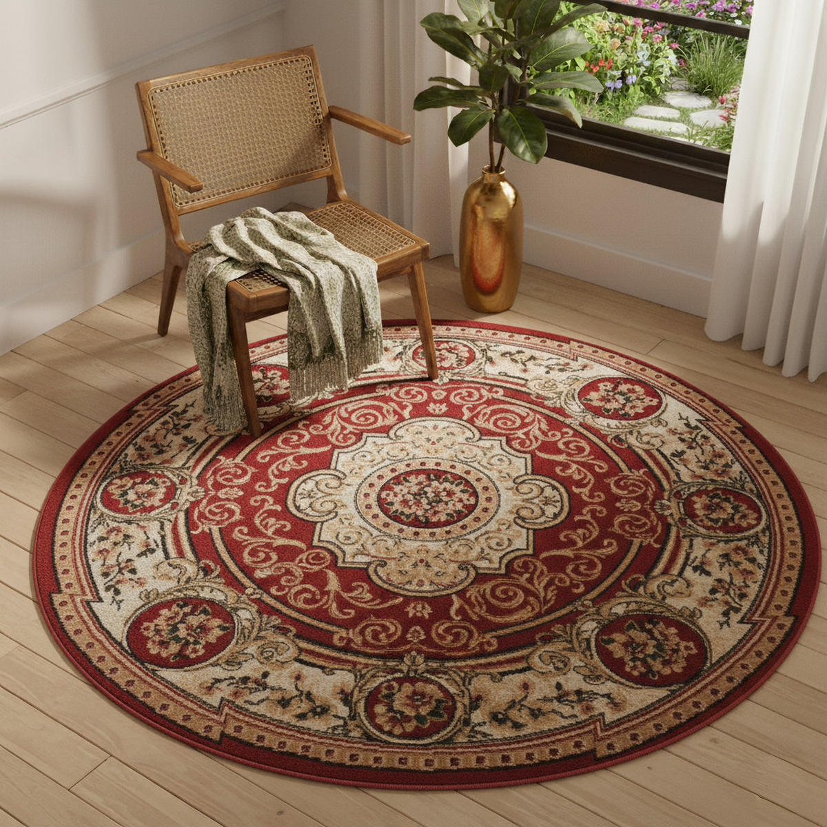 TEPPICH ATLAS rund rot floral 200/200 cm - Rot, Textil (200/200cm) - Tapiso