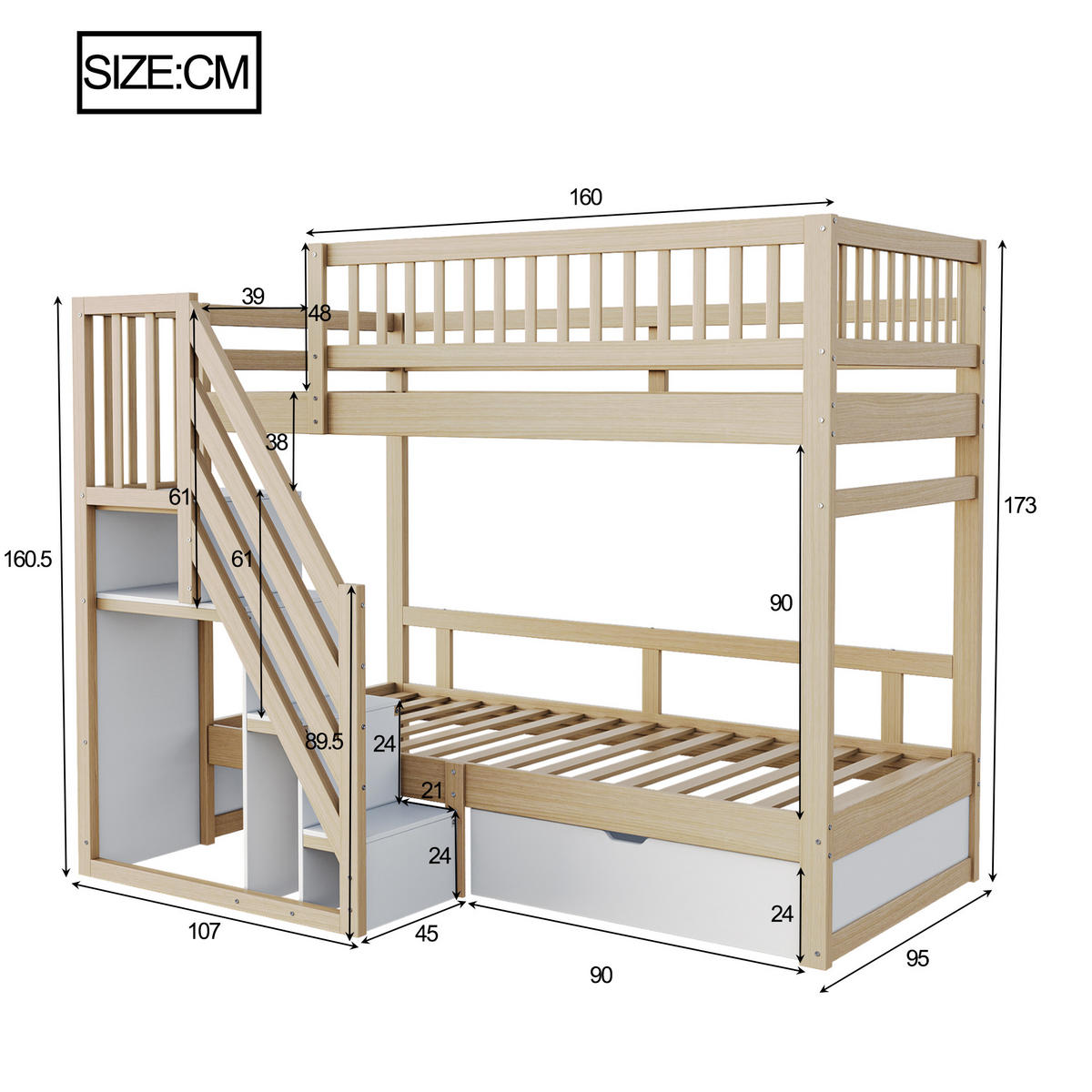 ETAGENBETT Doppelschlafplatz Holzfarbe - Naturfarben, Holz (90/200cm) - ComfortXL