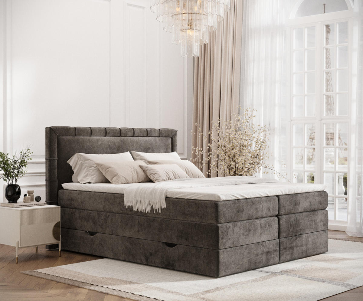 BOXSPRINGBETT Rosabel Dunkebraun 180/200 cm mit Matratze und Topper - Dunkelbraun/Schwarz, Holz/Holzwerkstoff (180/200cm) - Maison de Reve