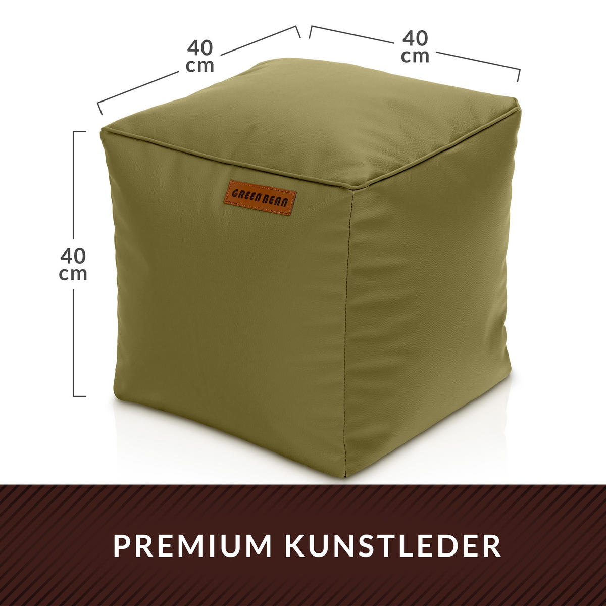 INDOOR HOCKER Cube eckig Kunstleder - Grün, Textil (40/40/40cm) - Green Bean