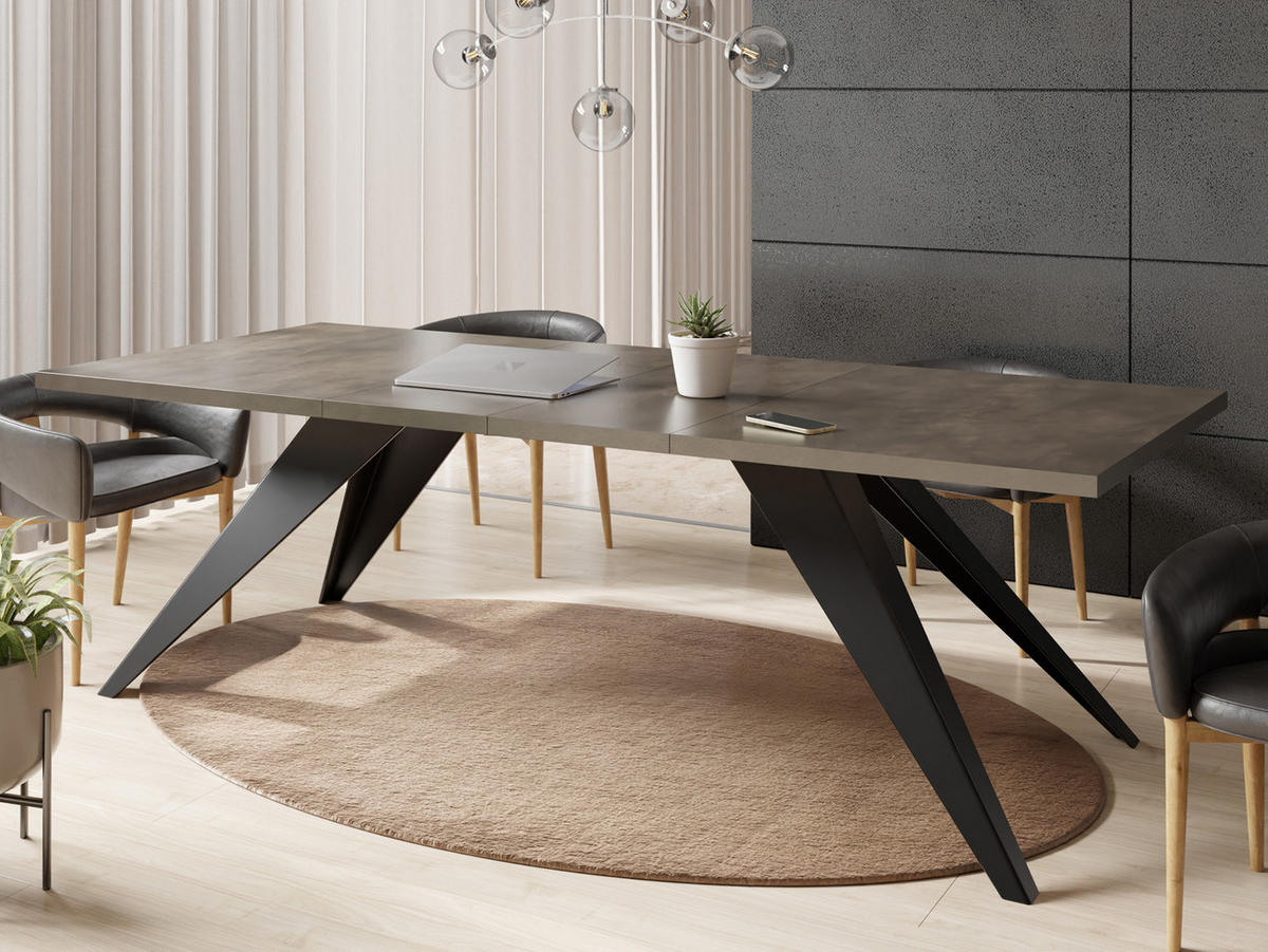 ESSTISCH Vance rechteckig ausziehbar, Dunkelgrauer Chicago Beton 160-260/90/76 cm - Dunkelgrau/Schwarz, Holzwerkstoff/Metall (160/90/76cm) - WFL GROUP