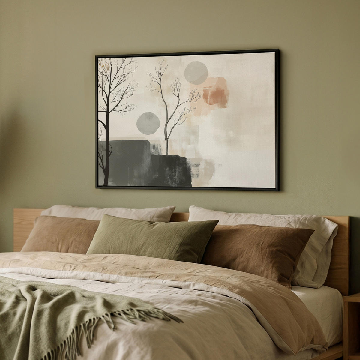LEINWAND Bilder mit Rahmen - Wabi sabi - Beige - Pflanze - 80x60 - Sandfarben, Textil (80/60cm) - MuchoWow