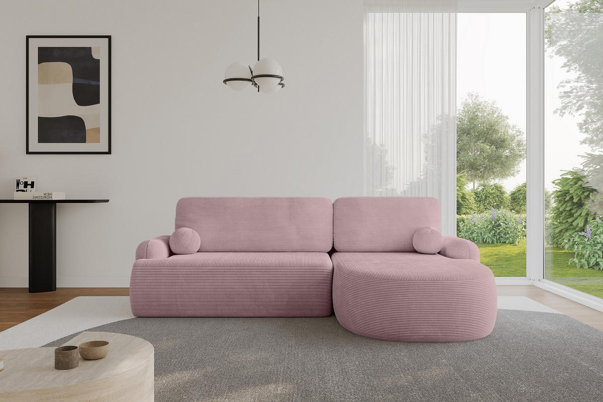ECKSOFA mit Schlaffunktion und Bettkasten LIRA-L - 264x172x89 Rosa - Rosa, Holzwerkstoff/Textil (172/264cm) - ALTDECOR
