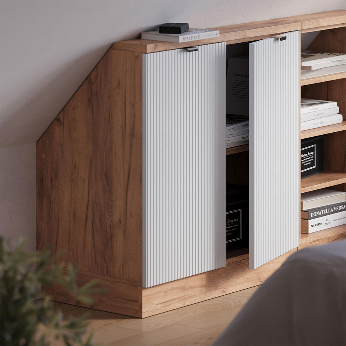 DACHSCHRÄGENSCHRANK Rion Weiß Riffel 80 x 81.6 cm mit 2 Türen - Weiß, Holzwerkstoff (80/81.6/46cm) - Vicco