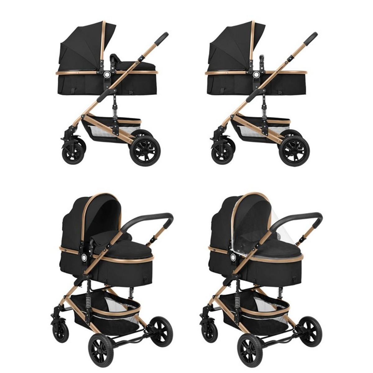 KOMBIKINDERWAGEN Amaia 3 in 1 schwarz Size Babyschale umbaubar Federung Tasche - Schwarz, Metall (86/50/107cm) - Kikka boo