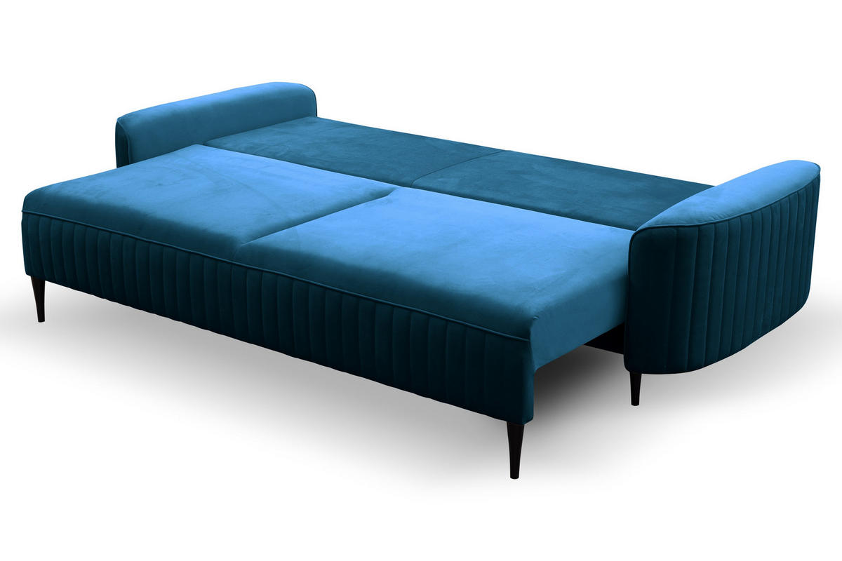 BETTSOFA FILO Blau Velours-Stoff mit Schlaffunktion - Petrol, Holz (244/92/102cm) - MASSENO