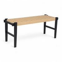 SITZBANK 110/38/47 cm Rattan / Eiche Schwarz - Beige/Schwarz, Holz/Papier (110/47/38cm) - Furnhouse