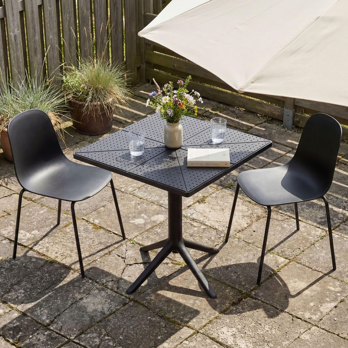 GARTENSITZGRUPPE 2 Kunststoff Schwarz - Schwarz, Kunststoff - CLP
