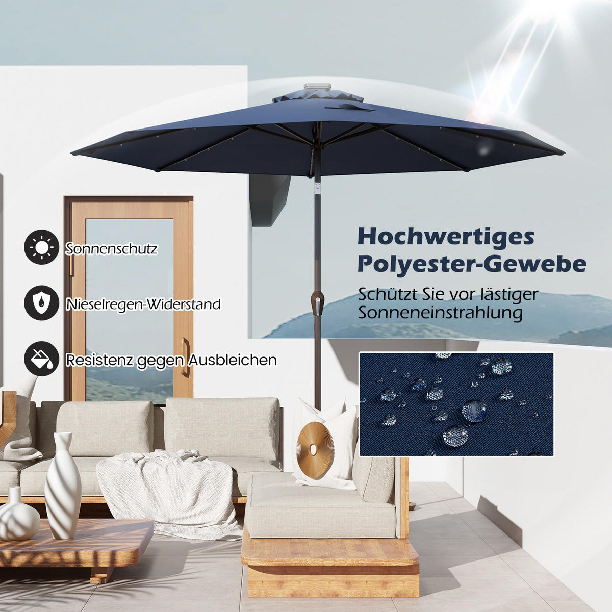 PATIO-SCHIRM Marineblau - Dunkelblau, Kunststoff (300/300cm) - COSTWAY