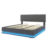 POLSTERBETT 180x200cm Dunkelgrau Corduroy mit höhenverstellbarem Kopfteil, regulierbarer LED-Beleuchtung, USB-C und großem Unterbettstauraum - Dunkelgrau, Textil (180/200cm) - Luhomfu