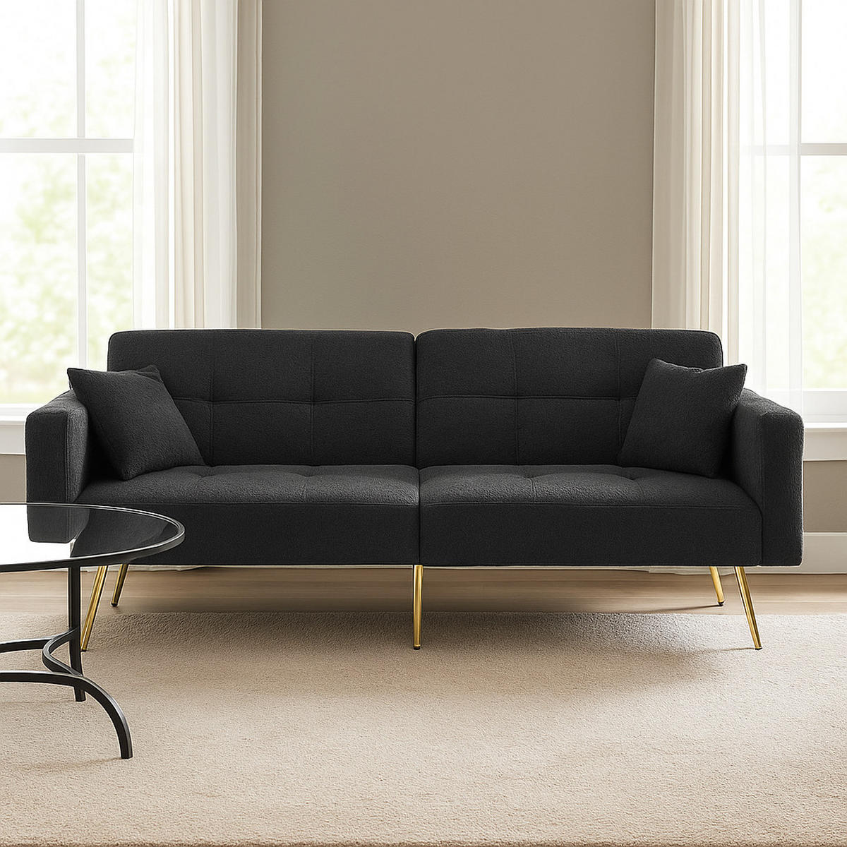SCHLAFSOFAS mit verstellbarer Rückenlehne und Goldenen Beinen - Grau, Holzwerkstoff/Textil (175/72/64cm) - Urban Meuble