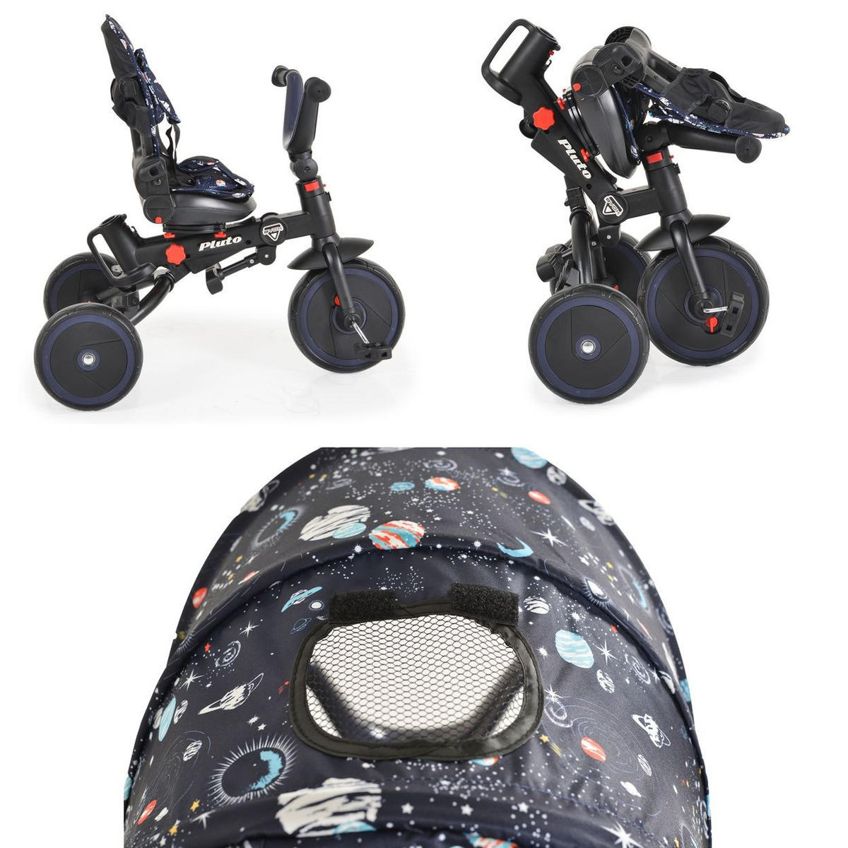 DREIRAD Pluto faltbar blau EVA-Reifen, Schiebestange, Sitz drehbar - Blau, Metall (95/52/69cm)