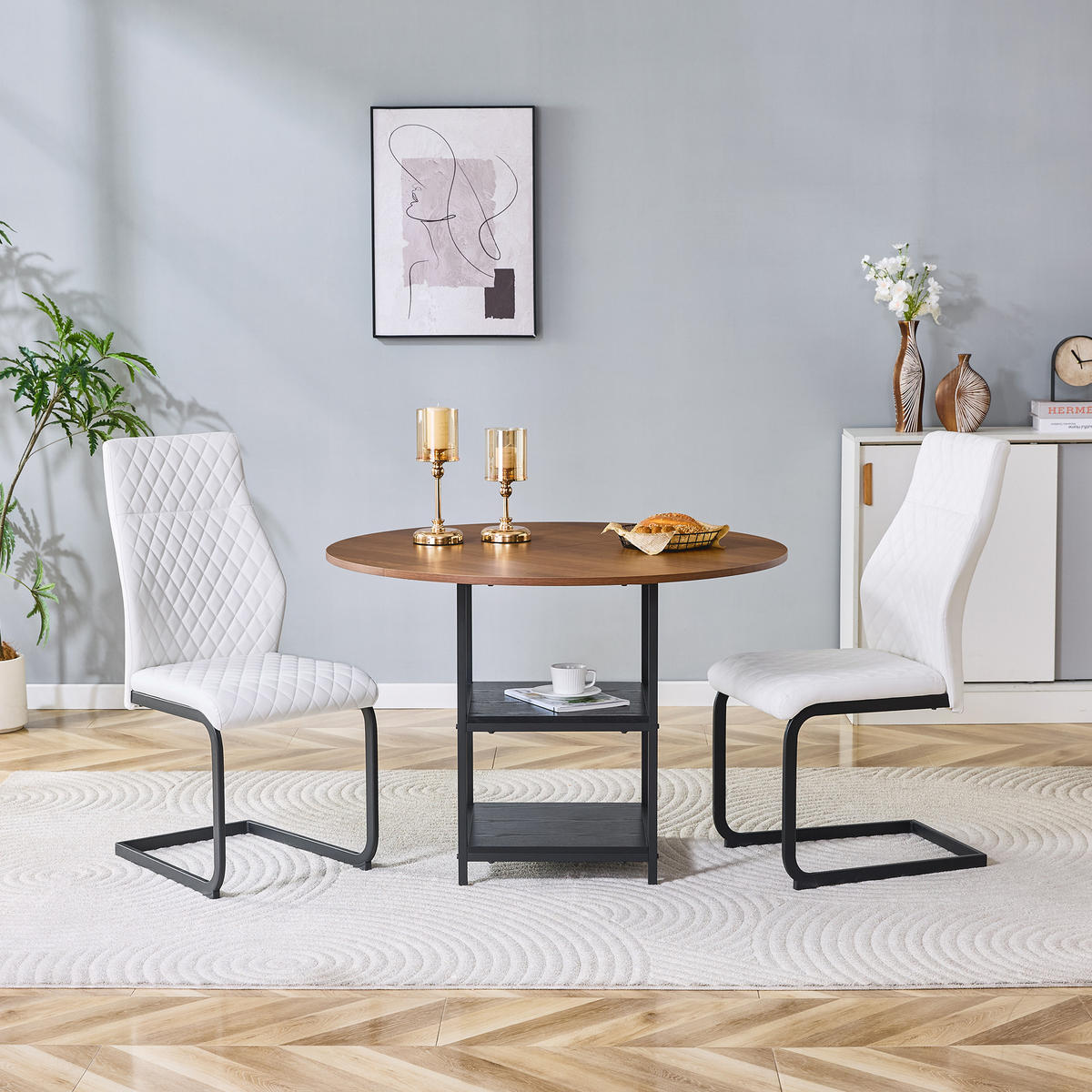 ESSGRUPPE DE-39436 3-teilig, mit doppelter Ablage und 2 Stühlen Weiß - Weiß, Holzwerkstoff (107/75/107cm) - ComfortXL