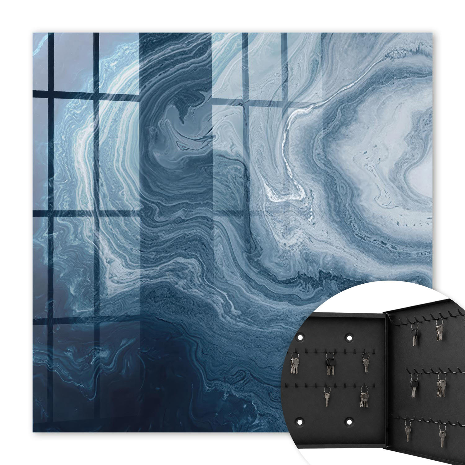 SCHLÜSSELBOX Schwarz 30x30 cm- Türöffnung nach rechts - Kosmischer Wirbel - Dunkelblau, Metall (30/30/5cm) - TULUP
