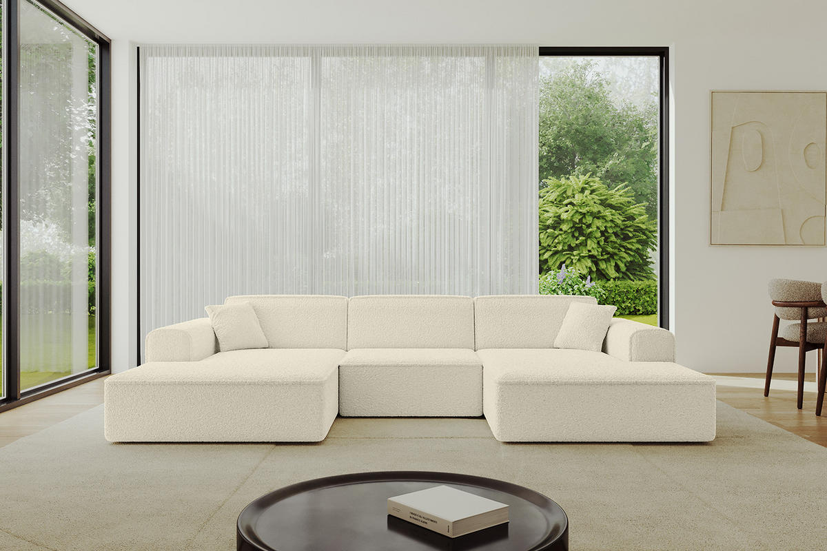 WOHNLANDSCHAFT IREA-U1-v3 - 301x165x77 cm Beige - Creme, Holzwerkstoff/Textil (301/77/165cm) - ALTDECOR