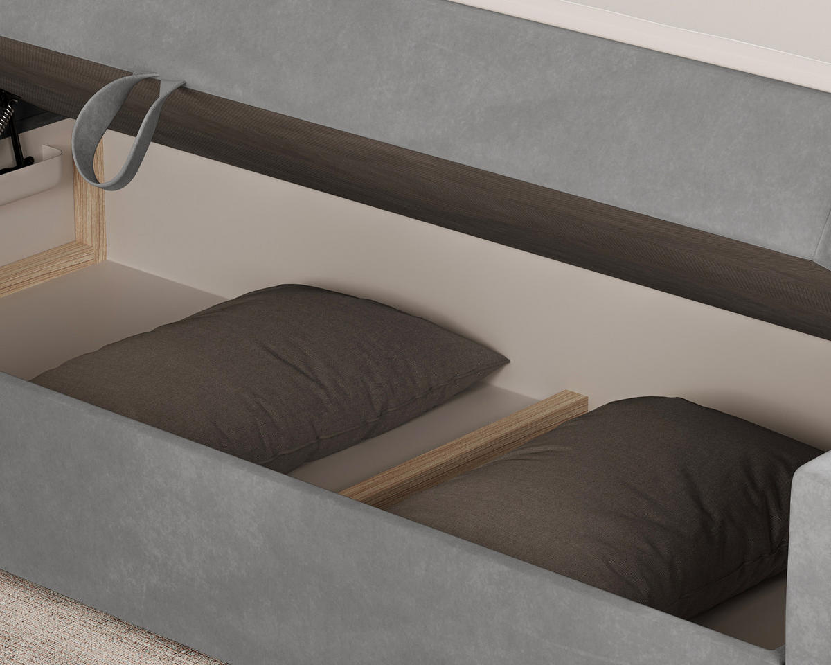 BOXBETT 12 140 x 200 cm - Manila - Modernes Polsterbett mit Bettkasten inkl. PU-Schaum-Topper und Federmechanismus - Graphitfarben, Holz (140/200cm) - ROYAL24_MARKT