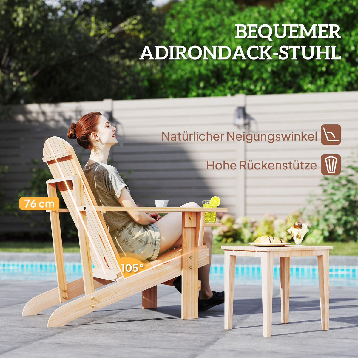 ADIRONDACK-GARTENSTUHL DE-08336 mit Becherhalter Natur - Naturfarben, Holz (95/93/72cm) - ComfortXL