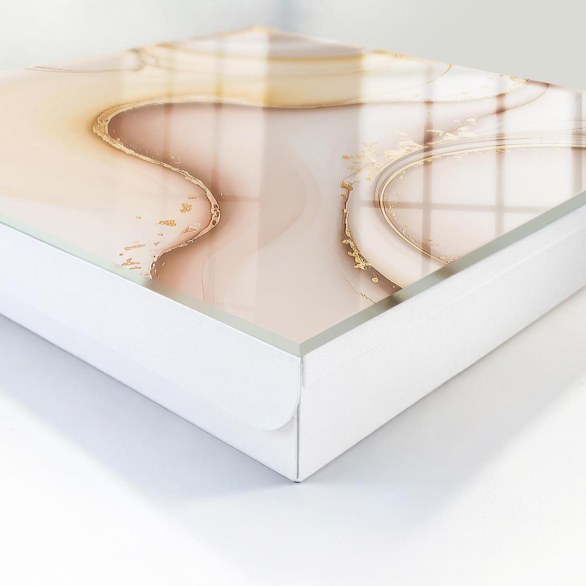 SCHLÜSSELBOX Weiß 30x30 cm – Türöffnung nach rechts - Beige Wellen - Beige, Metall (30/30/5cm) - TULUP