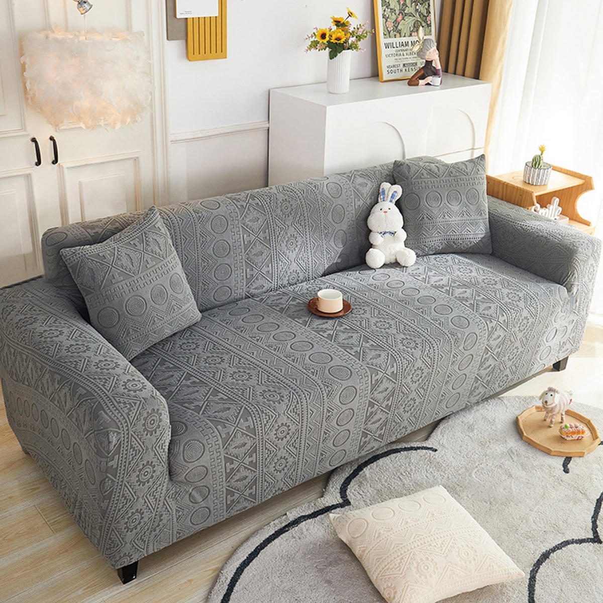 SOFABEZUG Dunkelgrau 4-Sitzer 235–300 cm - Dunkelgrau, Textil (235/300cm) - Kaket