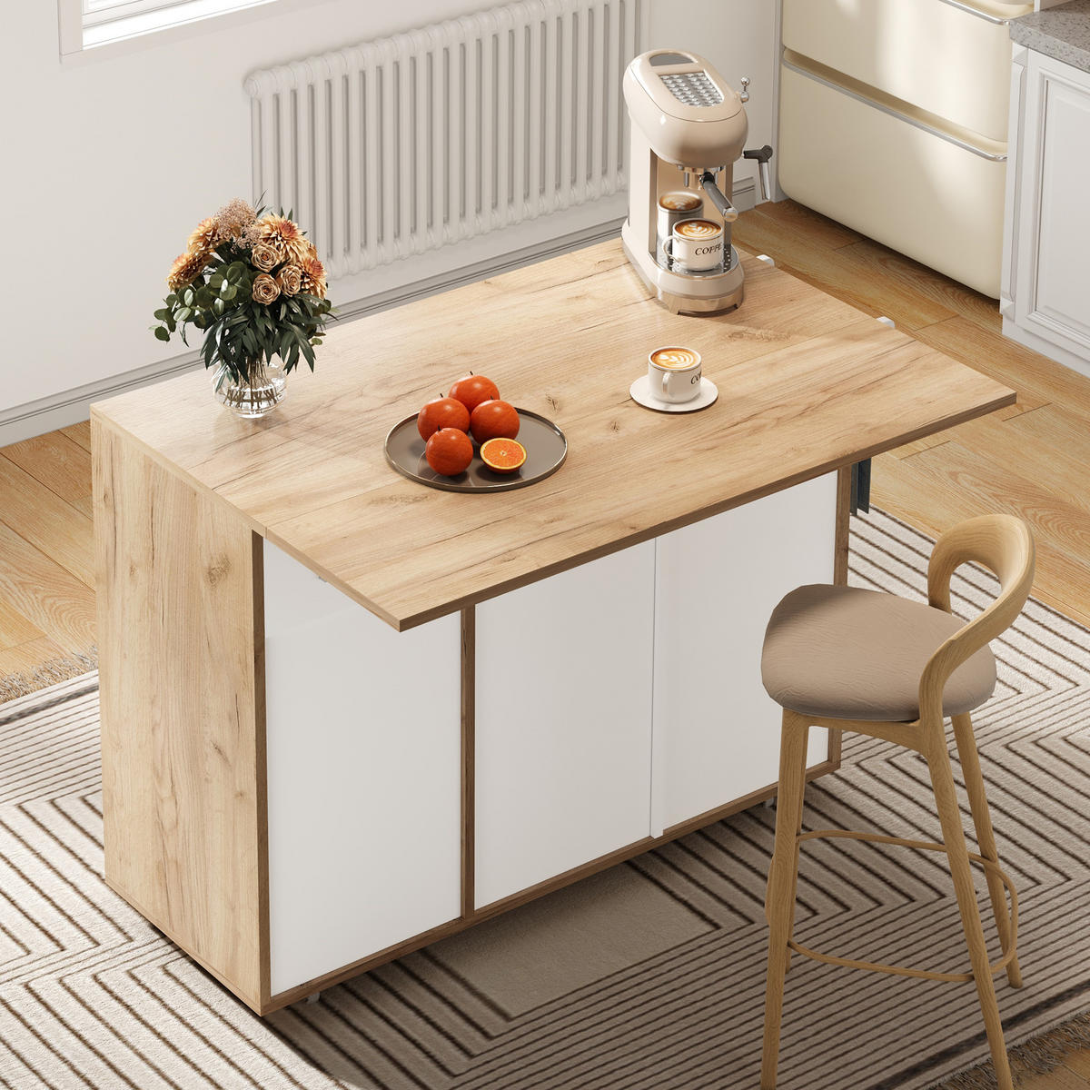 SCHRANK/SIDEBOARD 120x46x85cm Weiß mit 360°Rollen, Schubladen & Fächern - Weiß, Holzwerkstoff (120/85/46cm) - Modfu