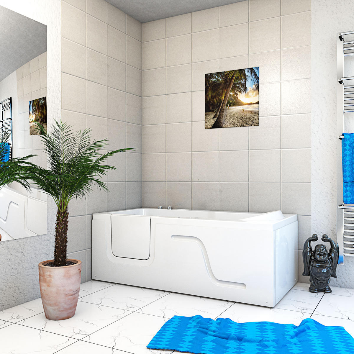 SENIORENWANNE Whirlpool mit Tür S17-WP-R 75x150cm ohne Armatur - Weiß, Glas/Kunststoff (150/54/75cm) - AcquaVapore by Sandra Jentho