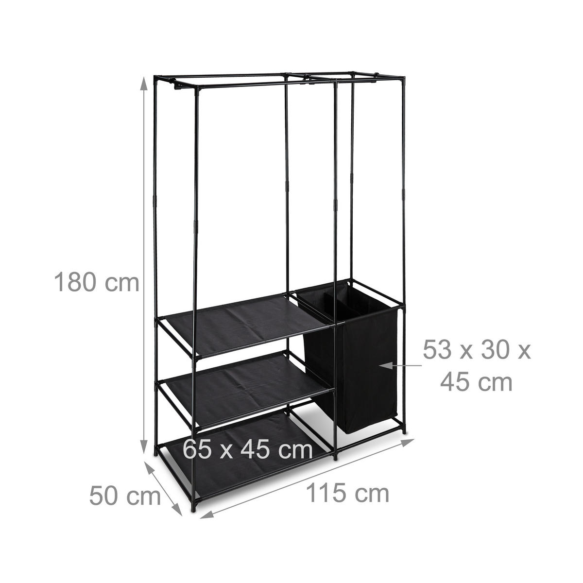 ŠATŇA - čierna, kov/textil (115/180/50cm) - Relaxdays