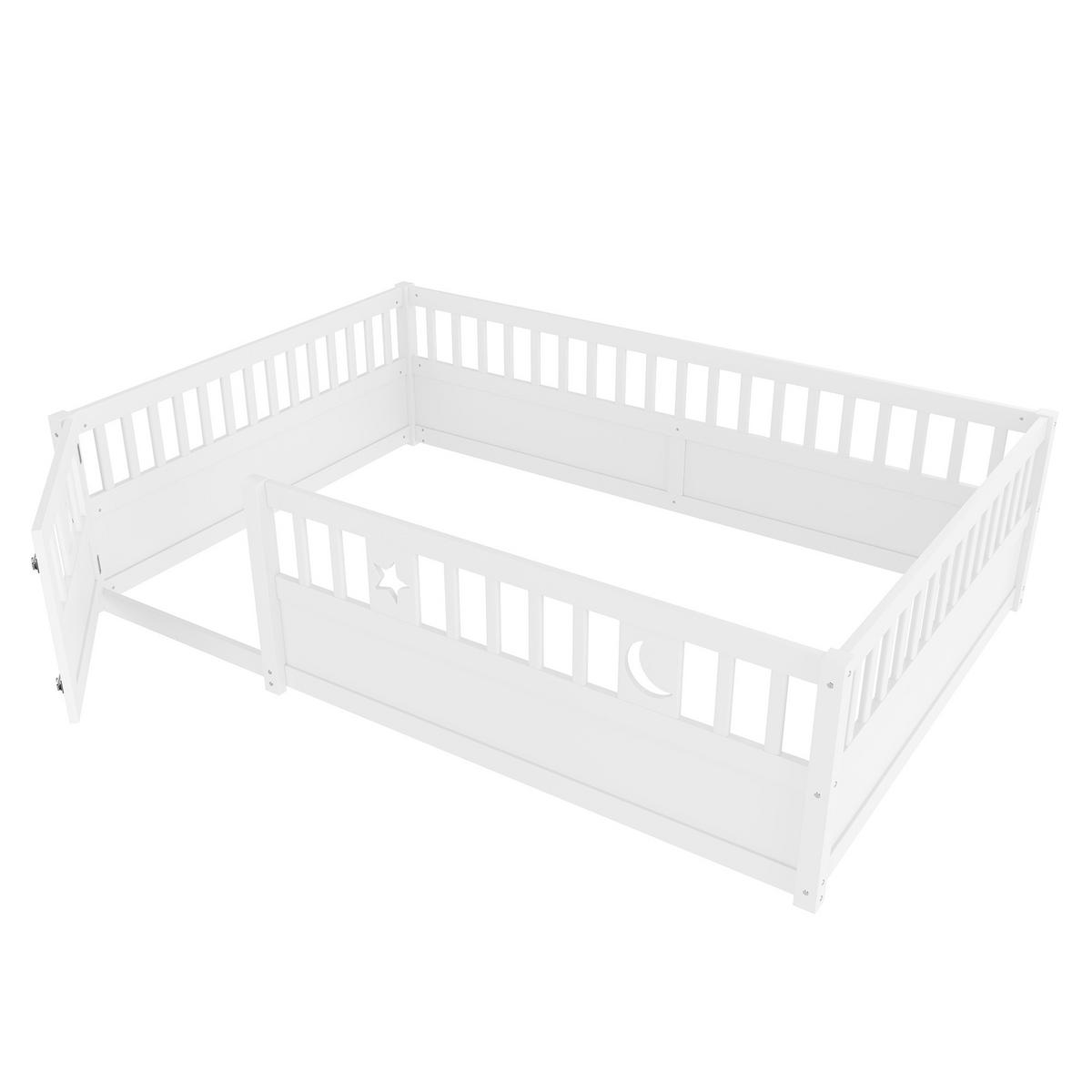 KINDERBETT 140/190 cm Weiß mit Gitter und Stern- und Monddekoration - Weiß, Holz (140/190cm) - OKWISH