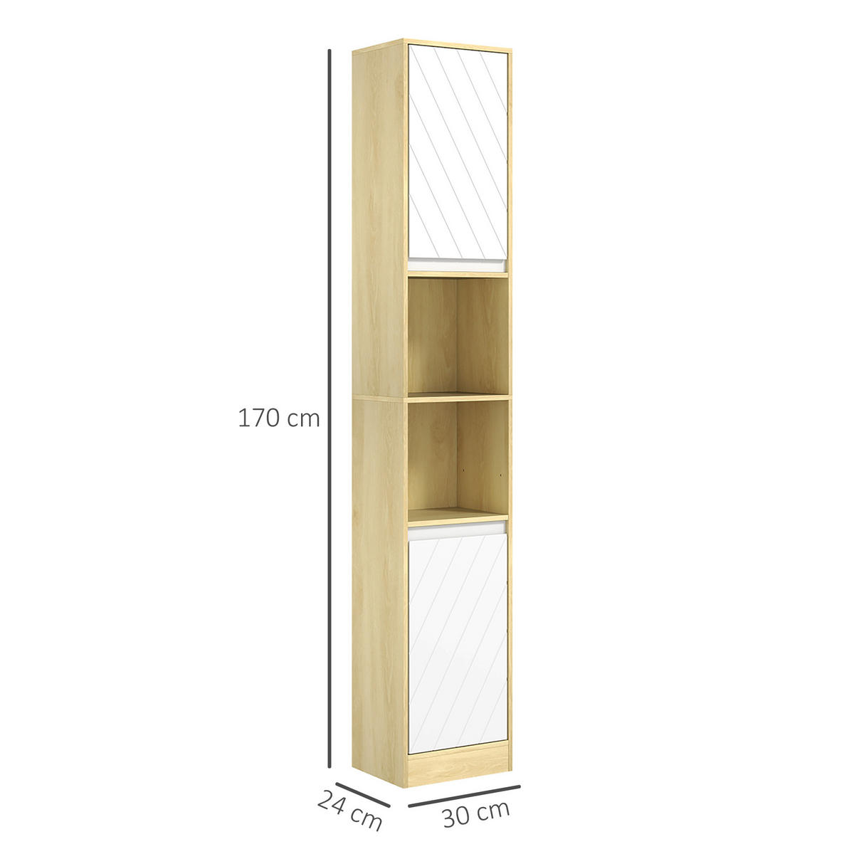 HOCHSCHRANK DE-12489 30/24/170 cm Eiche hell / Weiß - Weiß, Holzwerkstoff (24/170/30cm) - ComfortXL