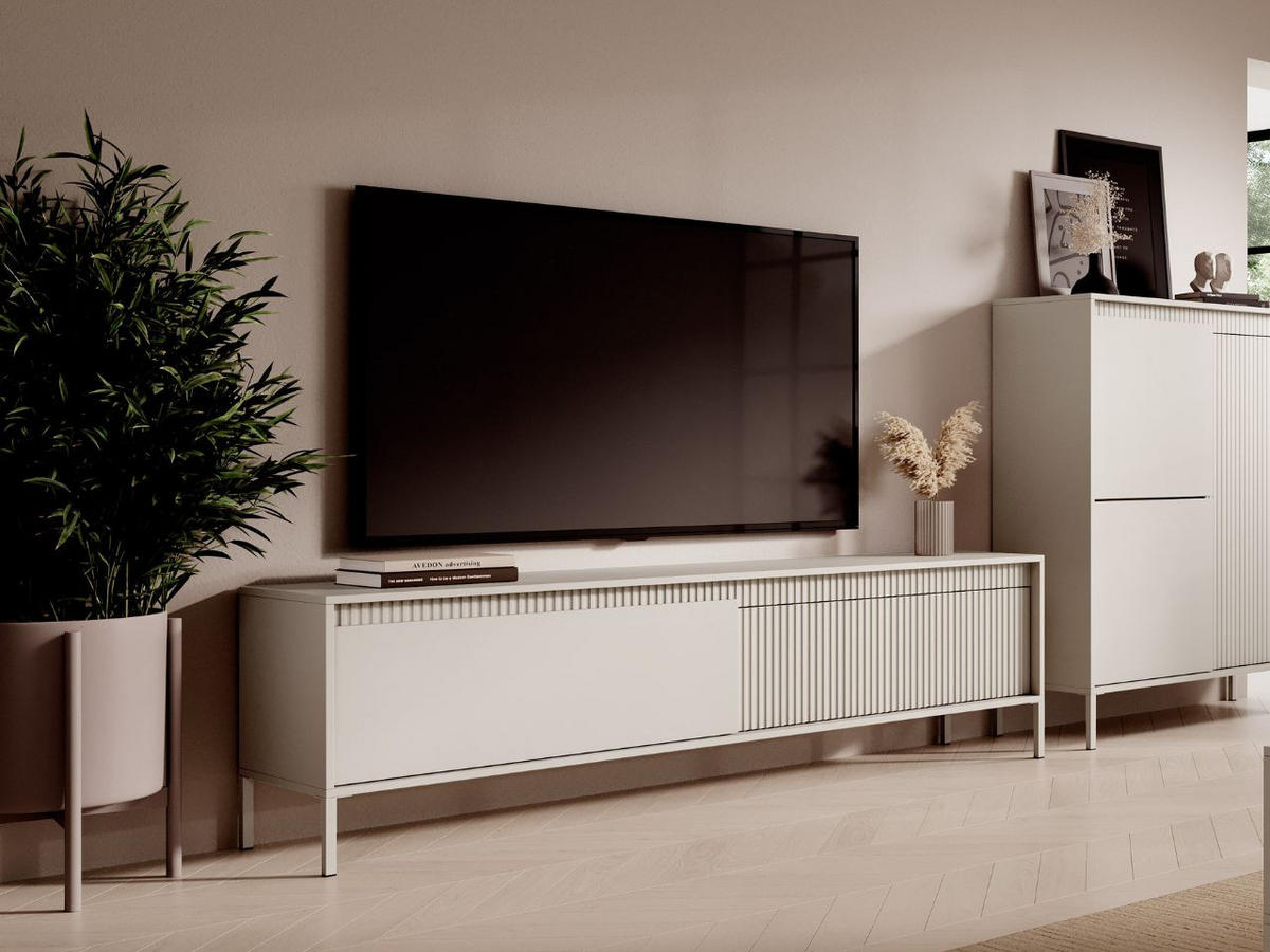 TV-SCHRANK Beige 187 cm Sorano - Beige, Naturmaterialen/Metall (187/54/40cm) - Graingold