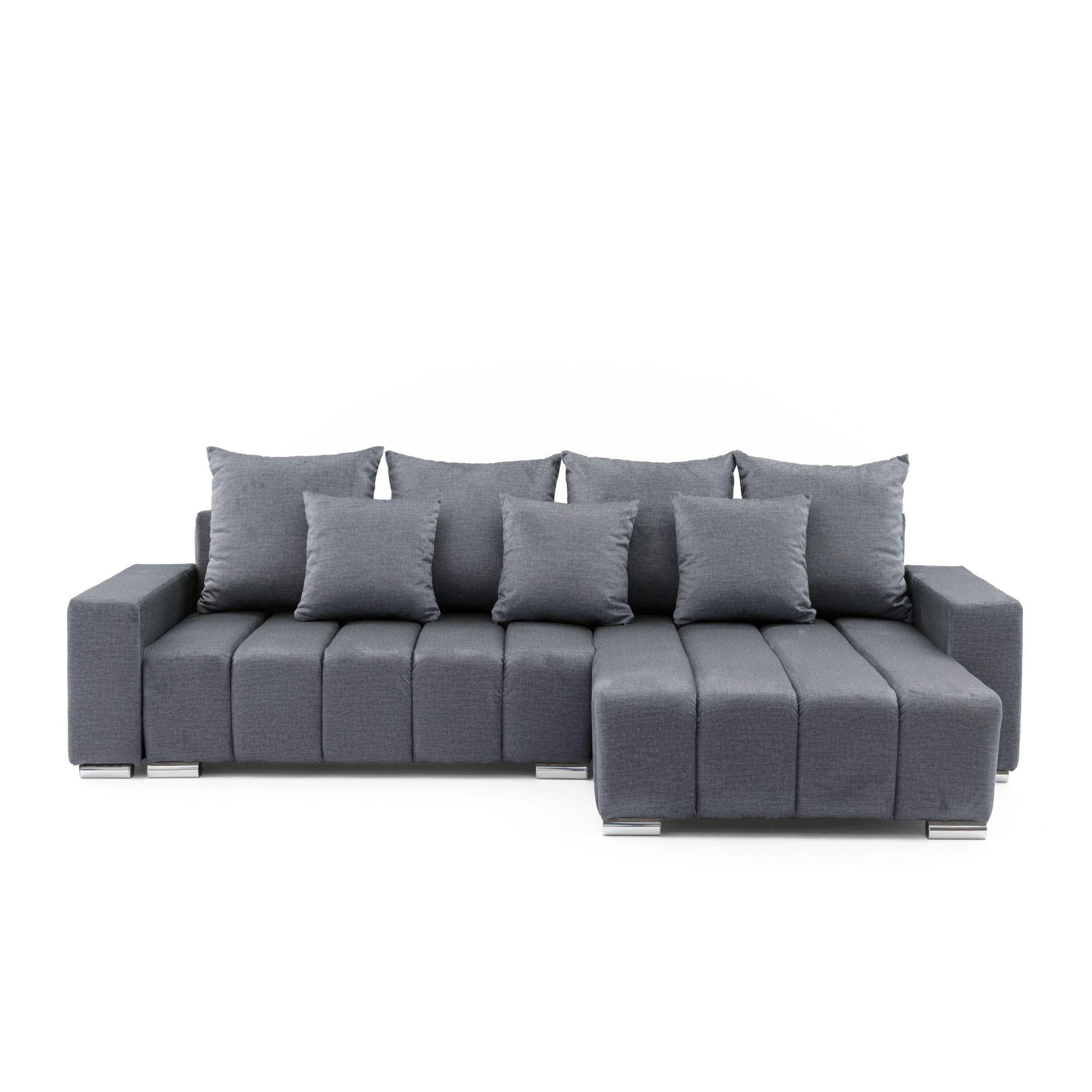 ECKSOFA Piano L Rechts mit Schlaffunktion 137x234 Velours Dunkelgrau - Dunkelgrau/Silberfarben, Holz/Textil (178/278cm) - Muffo