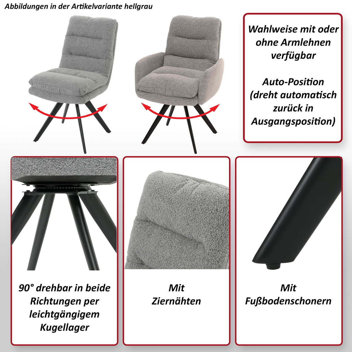 ESSZIMMERSTUHL Hellgrau - Hellgrau, Textil (62/92/68cm) - MCW