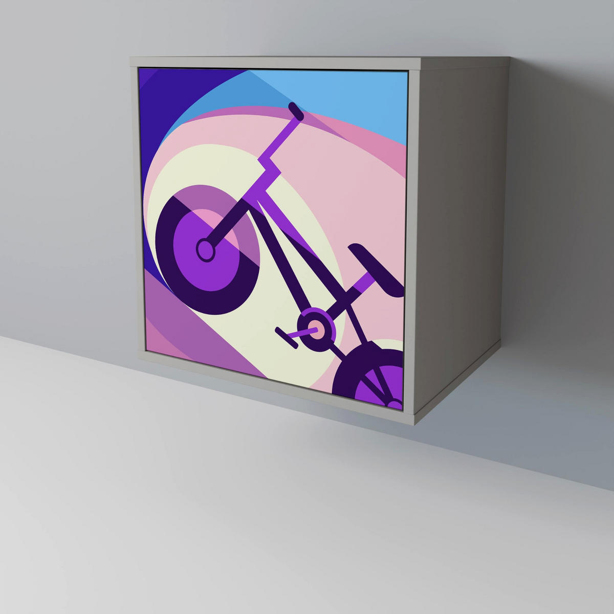 SIDEBOARD BIKE DREAMS, Grau, 57,5x42x70,5 cm, Schwarze Metall-Sternfüße - Multicolor/Schwarz, Holzwerkstoff/Metall (57.5/70.5/42cm) - SpaceRebels