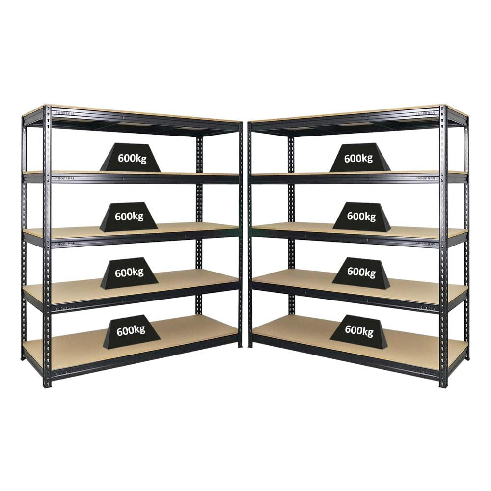 SCHWERLASTREGAL Bison 2er-Set mit 2x 200x180x60 cm 5 Fachböden Fachlast 600 kg Schwarz - Schwarz, Metall (360/200/60cm) - PROREGAL