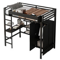 ETAGENBETT 90/200 cm in Schwarz mit Tisch und Kleiderschrank - Weiß, Metall - BEAOK
