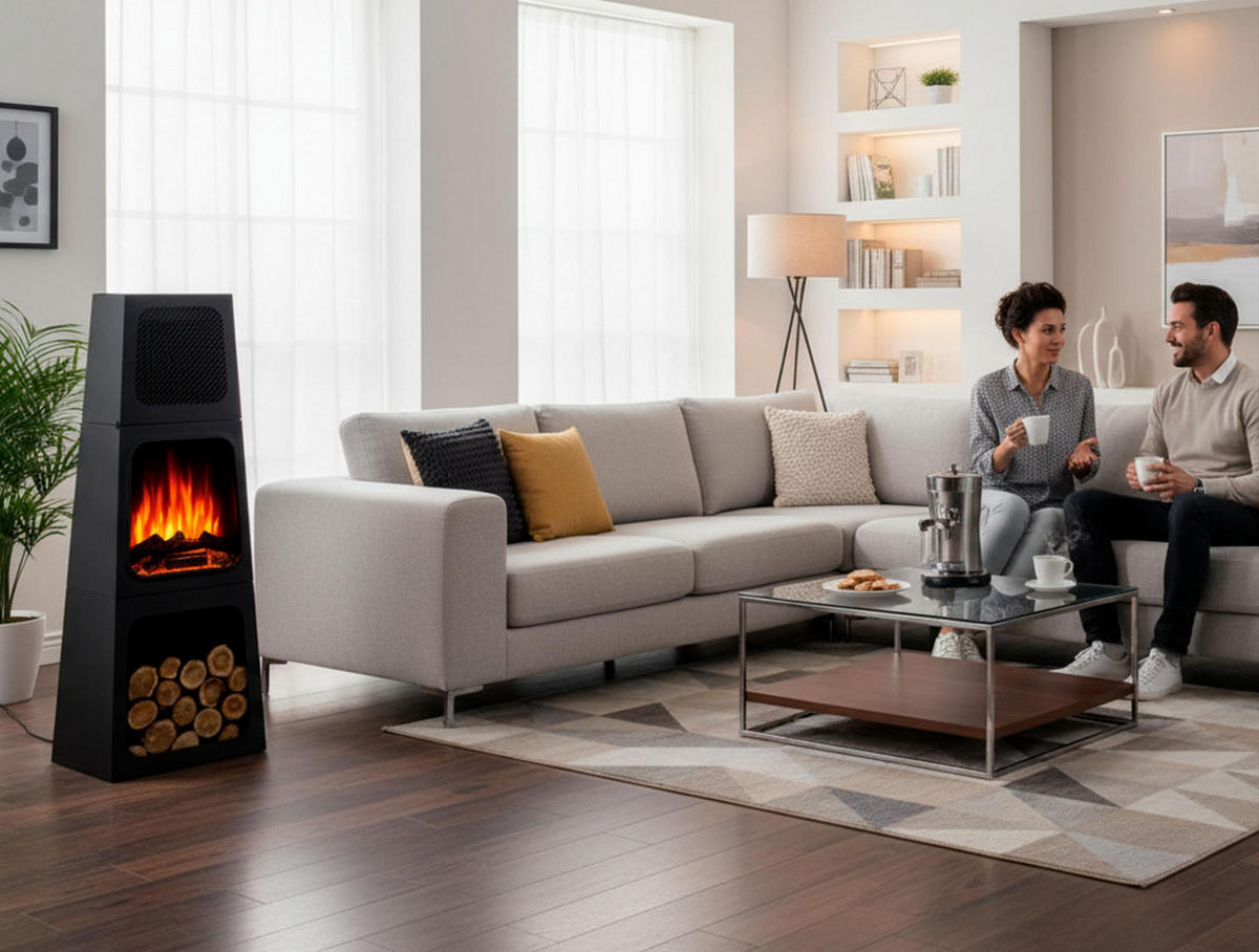 ELEKTROKAMIN Schwarz Bodenmodell mit integrierter Heizung 1800 W - Schwarz, Glas (45/120/35cm) - Purline