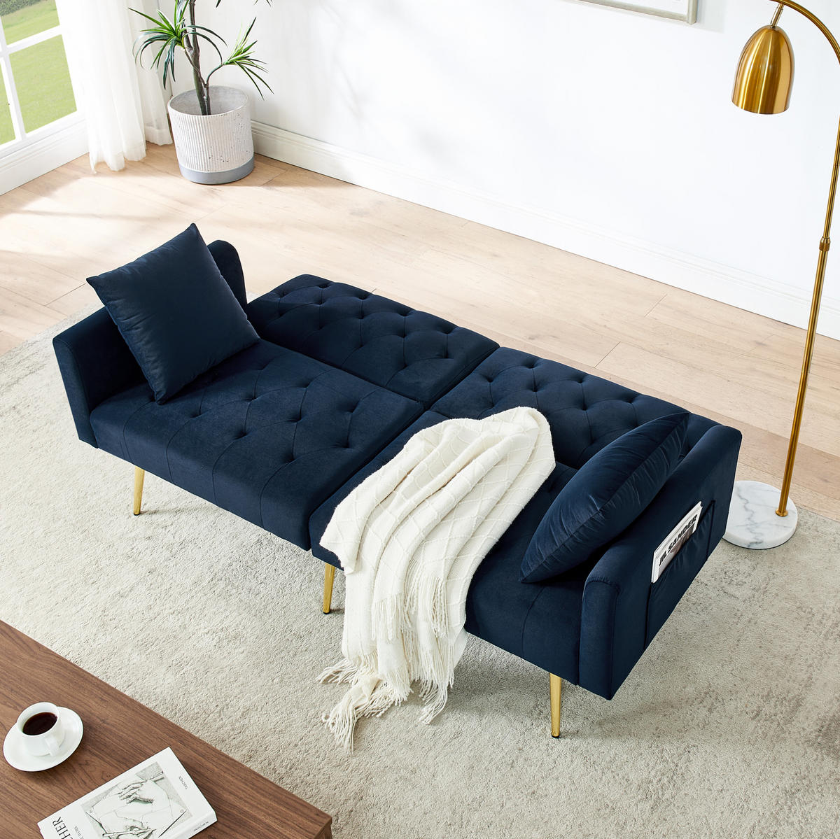 SOFA 2-Sitzer mit 3-fach verstellbarer Rückenlehne Blau Samt - Blau, Holzwerkstoff (177/74/78cm) - Meubliv