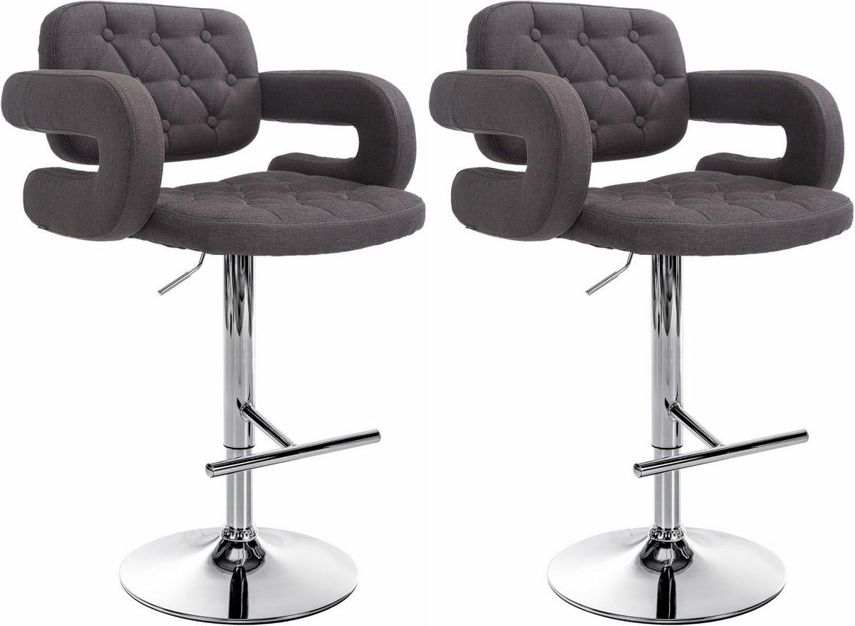 BARHOCKER 2er Set Stoff dunkelgrau - Chromfarben/Dunkelgrau, Textil/Metall (62/103/55cm) - CLP