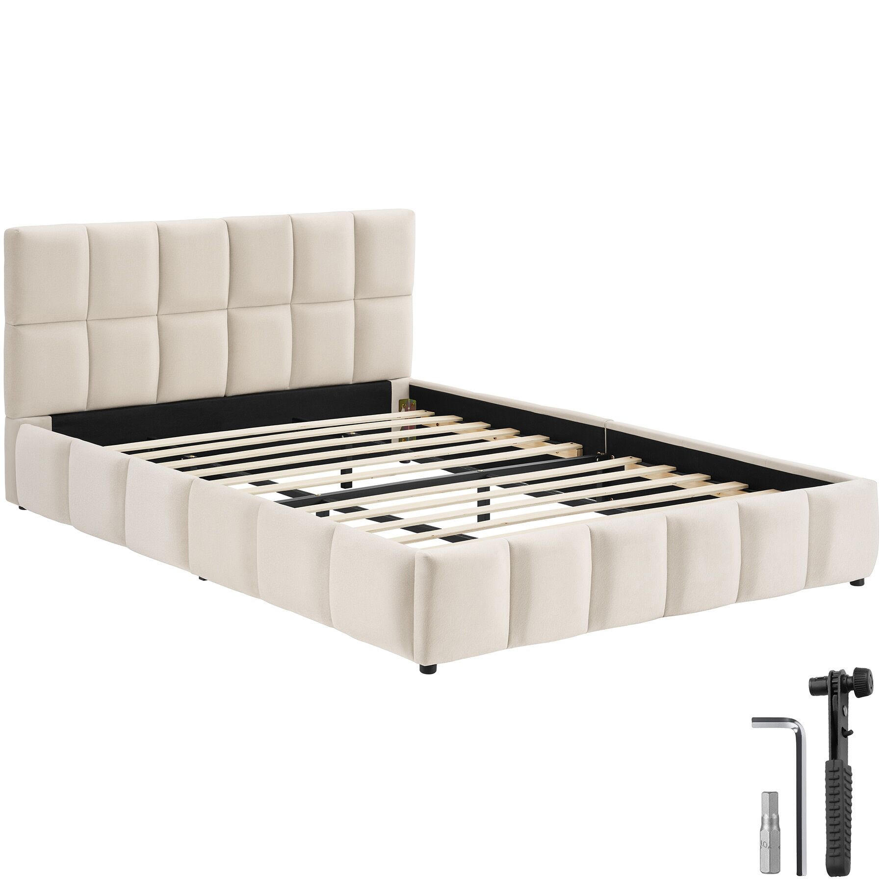 POLSTERBETT Shirley, Belastbarkeit 250 kg, Samtoptik sand - Gelb/Samtahornfarben, Holz (180/200cm) - tectake
