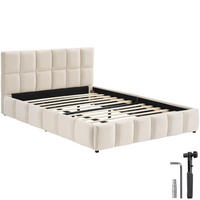 POLSTERBETT Shirley, Belastbarkeit 250 kg, Samtoptik sand - Gelb/Samtahornfarben, Holz (180/200cm) - tectake
