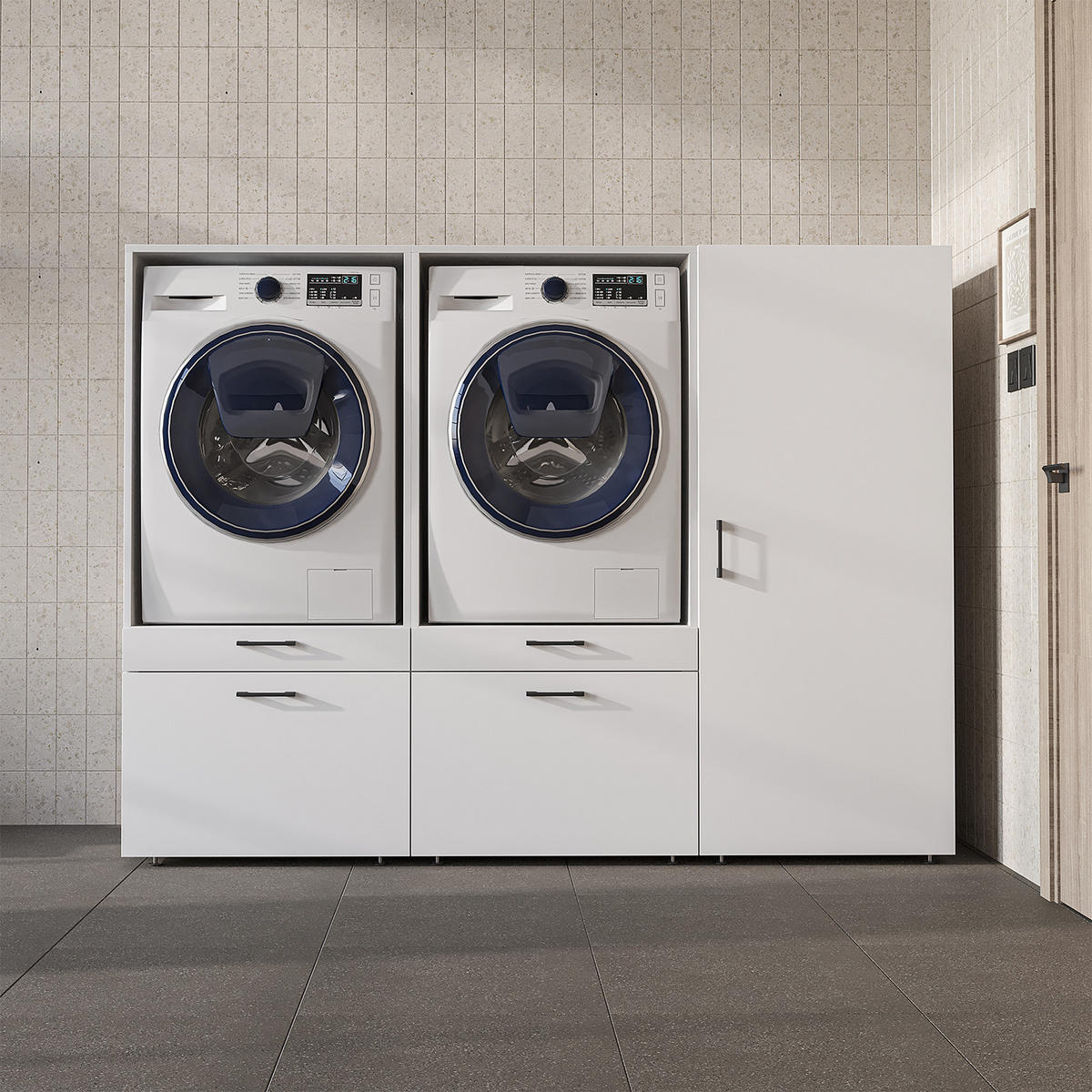 WASCHMASCHINENSCHRANK Serie 2 194cm Breit, 145cm Hoch - Weiß, Holzwerkstoff (194/145/67cm)