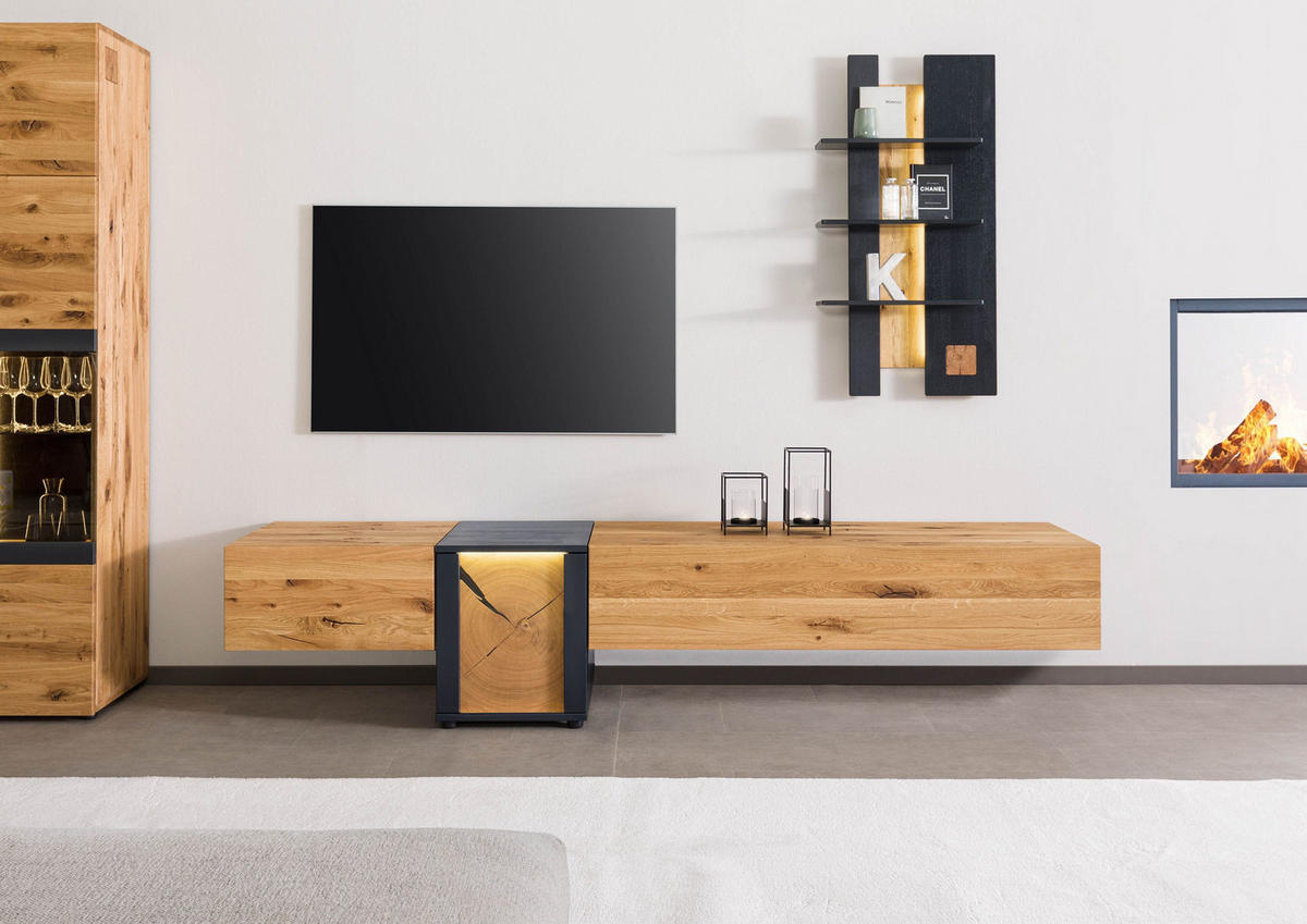 LOWBOARD Wildeiche 170x52x52 natur geölt/lackiert KITZBÜHEL #112 - Braun, Holz (170/52/52cm) - Massivmoebel24