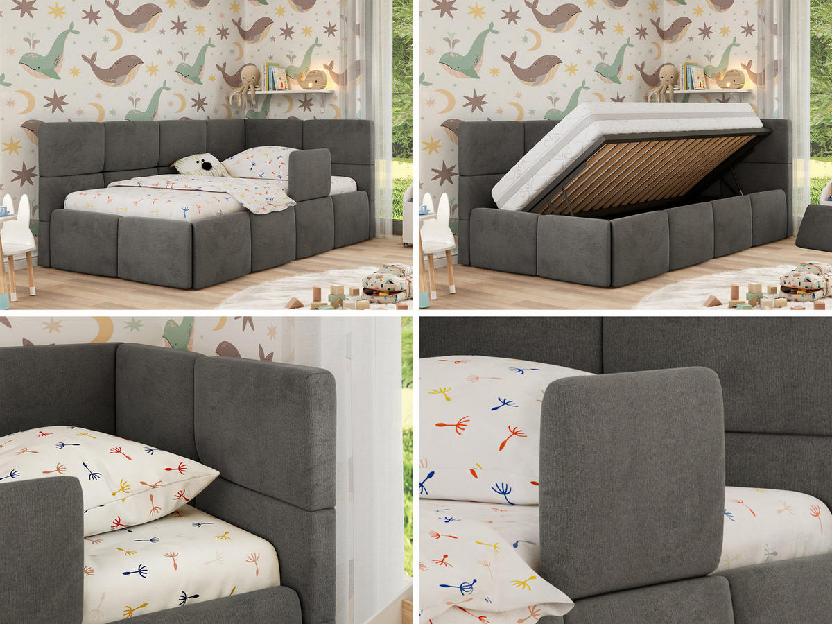 DĚTSKÁ POSTEL ARVO ALTA 90/200 - Šedá Samet - Pravá - šedá, textil (90/200cm) - MKS