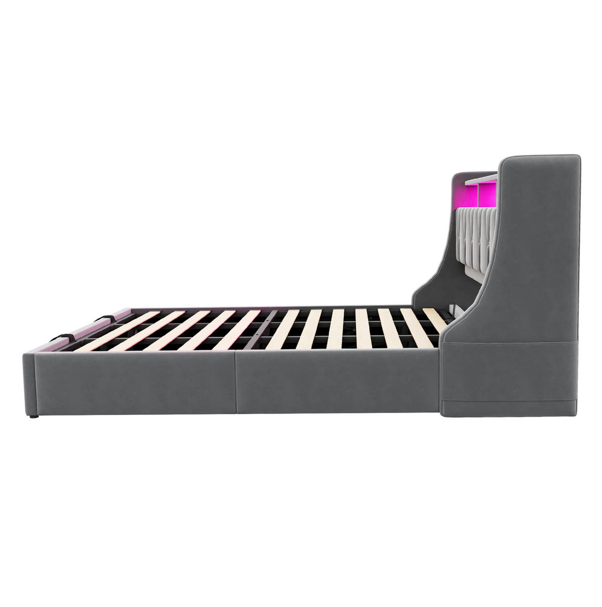 POLSTERBETT 180/200 cm Grau mit Stauraum LED-Beleuchtung und USB- und Type-C-Anschlüssen Samt - Grau, Textil (180/200cm) - OKWISH