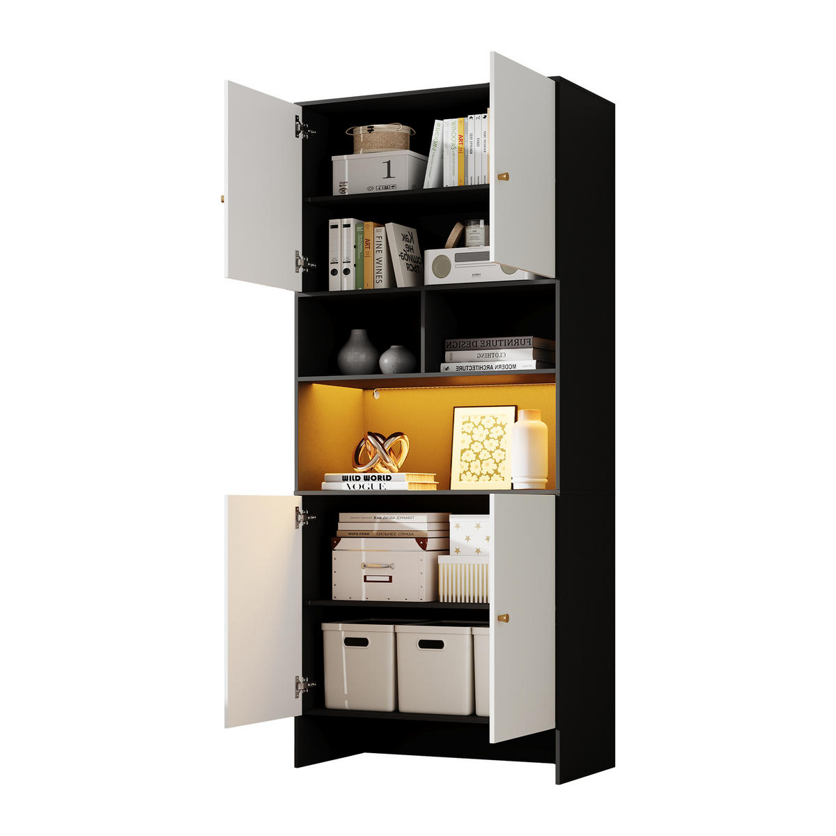 MEHRZWECKSCHRANK, 4 Türen, 3 Fächer, Holz, Schwarz/Weiß, 80x40x185cm - Multicolor, Holzwerkstoff (40/185/80cm) - FLIEKS