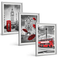 BILDER SET 3er Set - 40x60 cm Silberner Rahmen - Roter Regenschirmstand und Londoner Bus - Silberfarben, Kunststoff (40/60cm) - TULUP