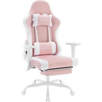 GAMINGSTUHL mit Lendenkissen, Massagefunktion, Rosa+Weiß - Weiß/Rosa, Textil/Metall (70/129/57.5cm) - Woltu
